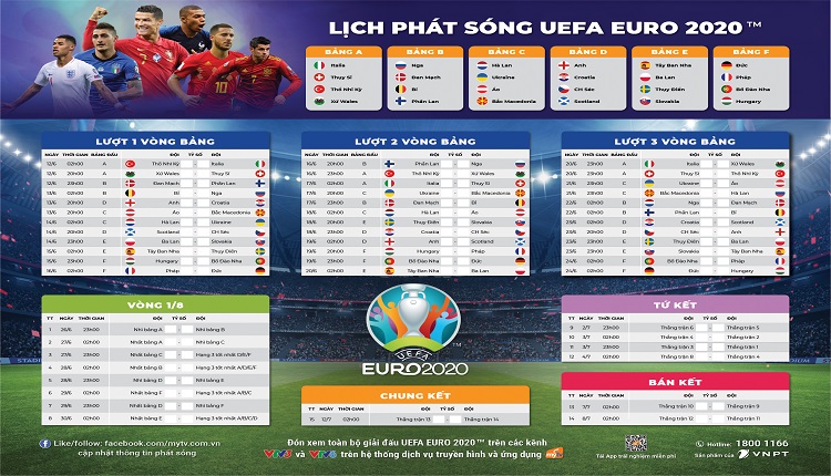 LỊCH PHÁT SÓNG CHÍNH THỨC UEFA EURO 2020
